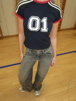 01 baby tee - Navy/rød/beige