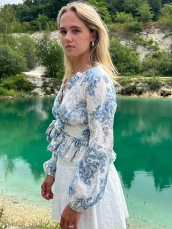 Agathe bluse - hvid/blå