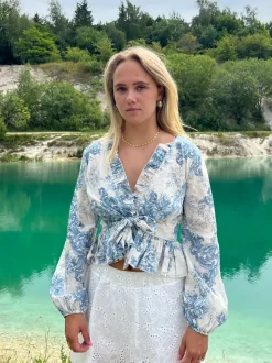 Agathe bluse - hvid/blå