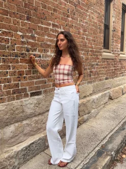 Alaia lavtaljede jeans med lyn detalje - Hvid denim