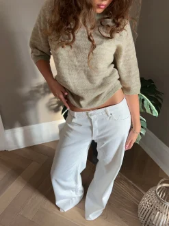 Alaia lavtaljede jeans med lyn detalje - Hvid denim