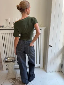 Alaia lavtaljede jeans med lyn detalje - Grå denim