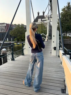 Alaia lavtaljet jeans med lyn detalje - Lys denim