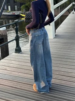 Alaia lavtaljet jeans med lyn detalje - Lys denim