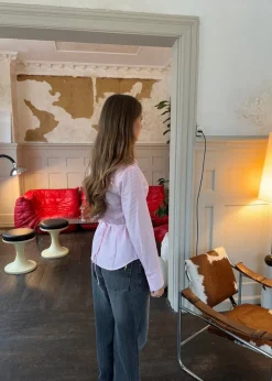 Alberte figursyet skjorte med striber - Lyserød/hvid