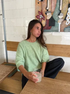 Alia trekvartærmet striktrøje - Grøn