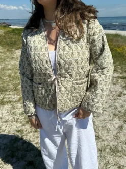 Alisa mønstret quiltet jakke - Grøn/beige