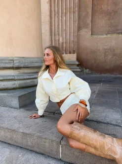 Aluna jakke med striber - Hvid/gul