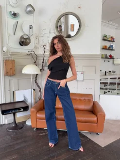 Alvina jeans med blomsterdetalje - Mørk denim
