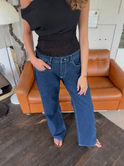 Alvina jeans med blomsterdetalje - Mørk denim