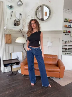Alvina jeans med blomsterdetalje - Mørk denim