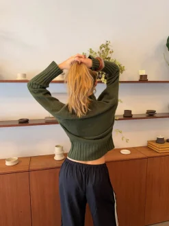 Alyssa striktrøje med turtleneck - Grøn