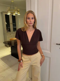 Amelia v-neck top - Brun