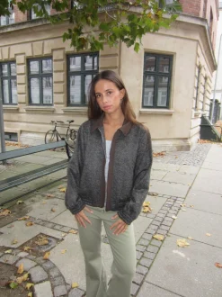 Ana herringbone bomberjakke - Brun