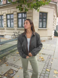Ana herringbone bomberjakke - Brun