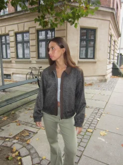 Ana herringbone bomberjakke - Brun