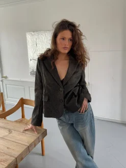 Anahita kort blazer - Mørkebrun/Sort