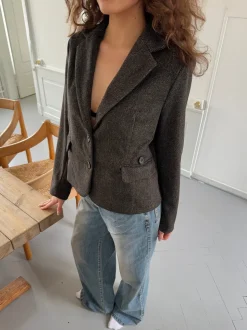 Anahita kort blazer - Mørkebrun/Sort