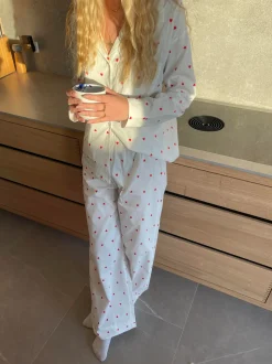 Ane pyjamas bukser med hjerter - Hvid