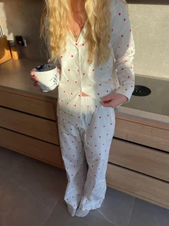 Ane pyjamas bukser med hjerter - Hvid