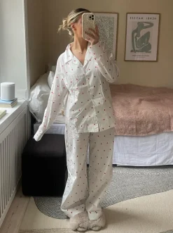 Ane pyjamas bukser med hjerter - Hvid