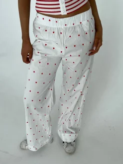 Ane pyjamas bukser med hjerter - Hvid