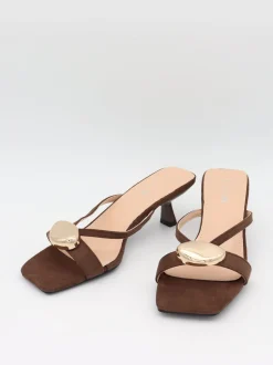 Annaline mules med gulddetalje - Brun/guld