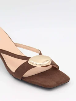 Annaline mules med gulddetalje - Brun/guld