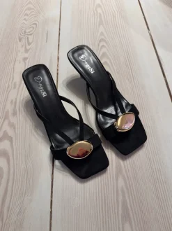 Annaline mules med gulddetalje - Sort/guld