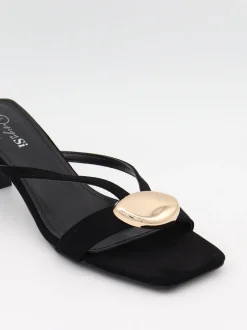 Annaline mules med gulddetalje - Sort/guld