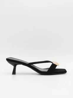 Annaline mules med gulddetalje - Sort/guld