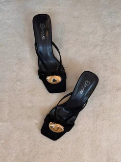 Annaline mules med gulddetalje - Sort/guld
