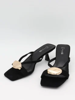 Annaline mules med gulddetalje - Sort/guld