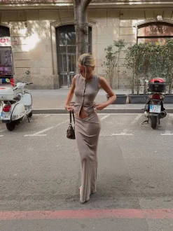 Antonia nederdel med knapper - Beige