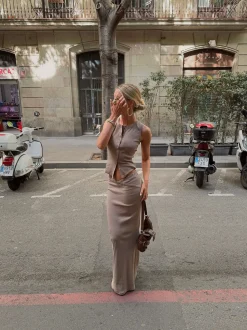 Antonia nederdel med knapper - Beige