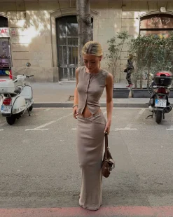 Antonia nederdel med knapper - Beige