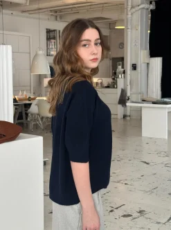 Arabella strikket t-shirt - Navy