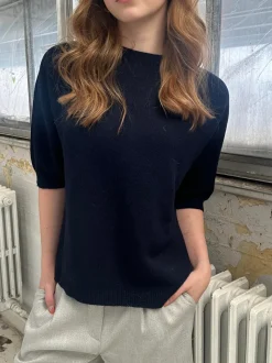 Arabella strikket t-shirt - Navy