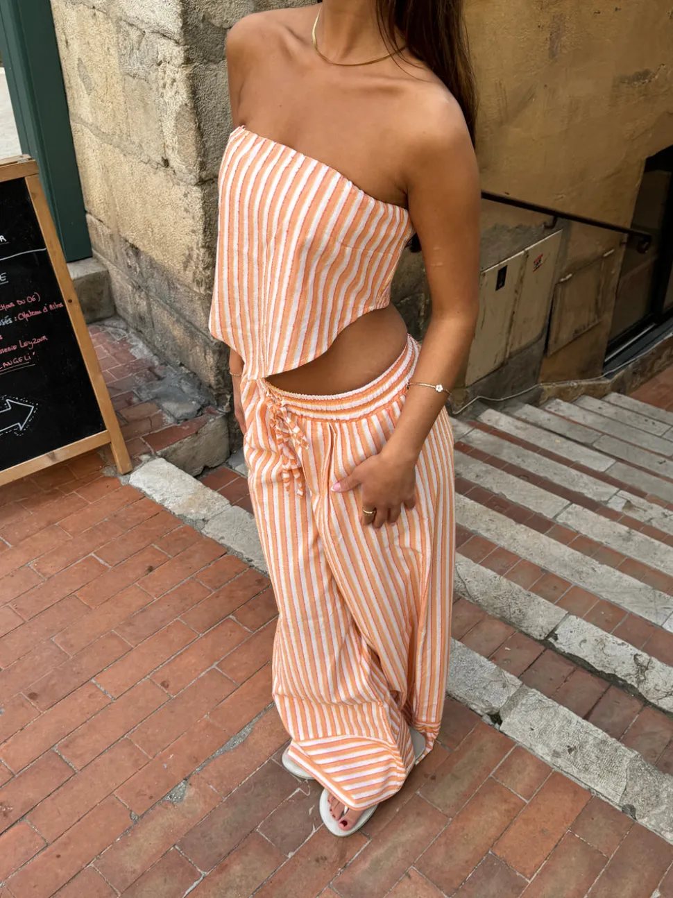 Aura stribede bukser - Orange/hvid
