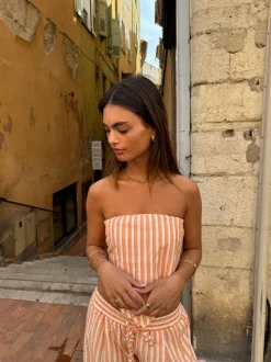 Aura stribet top - Orange/hvid