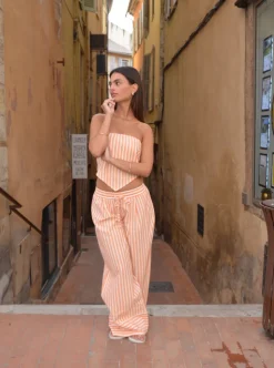 Aura stribet top - Orange/hvid