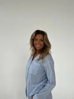 Avana pyjamasskjorte med striber - Blå/hvid