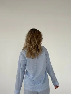 Avana pyjamasskjorte med striber - Blå/hvid