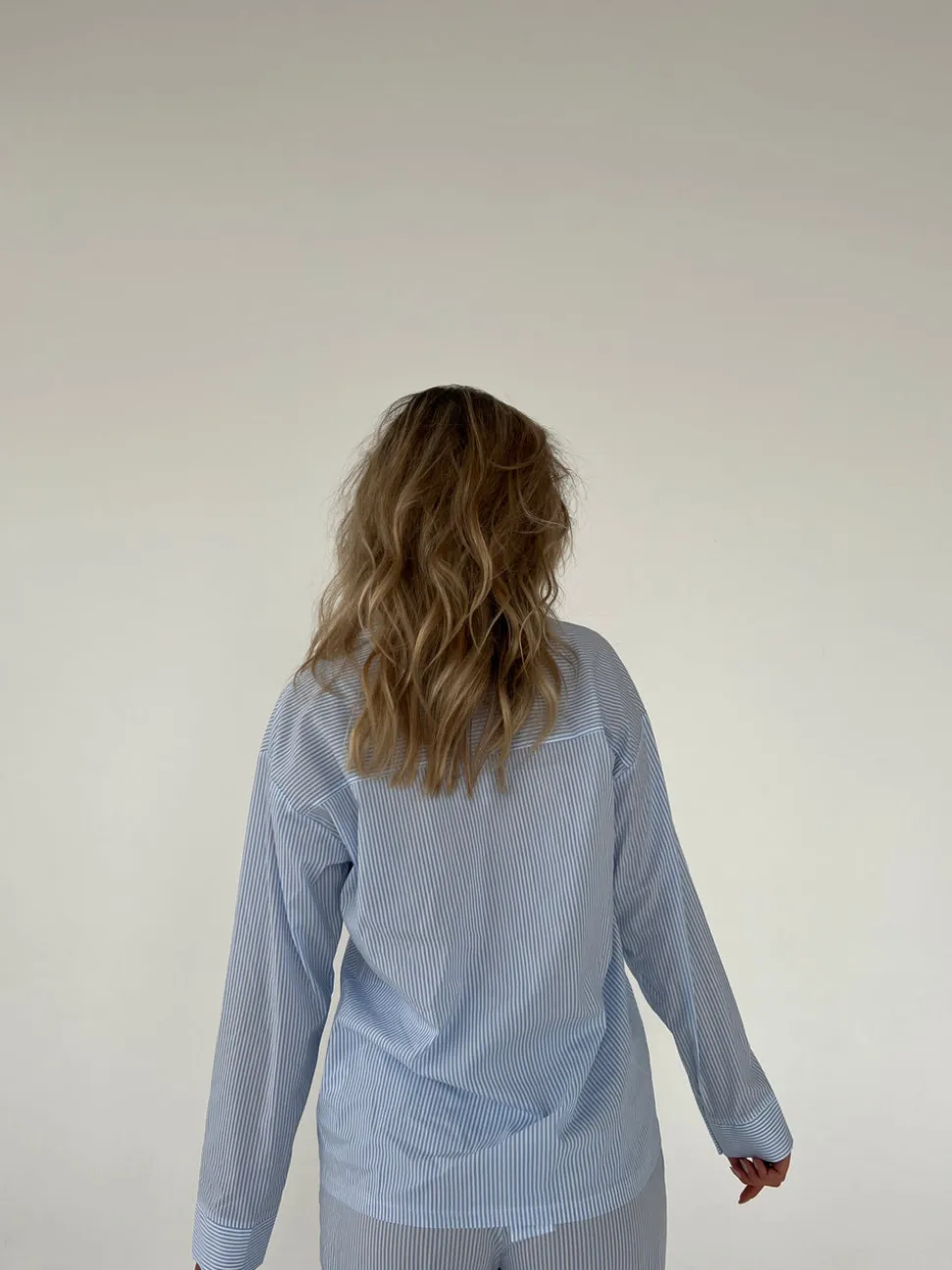 Avana pyjamasskjorte med striber - Blå/hvid