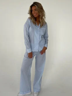 Avana pyjamasskjorte med striber - Blå/hvid