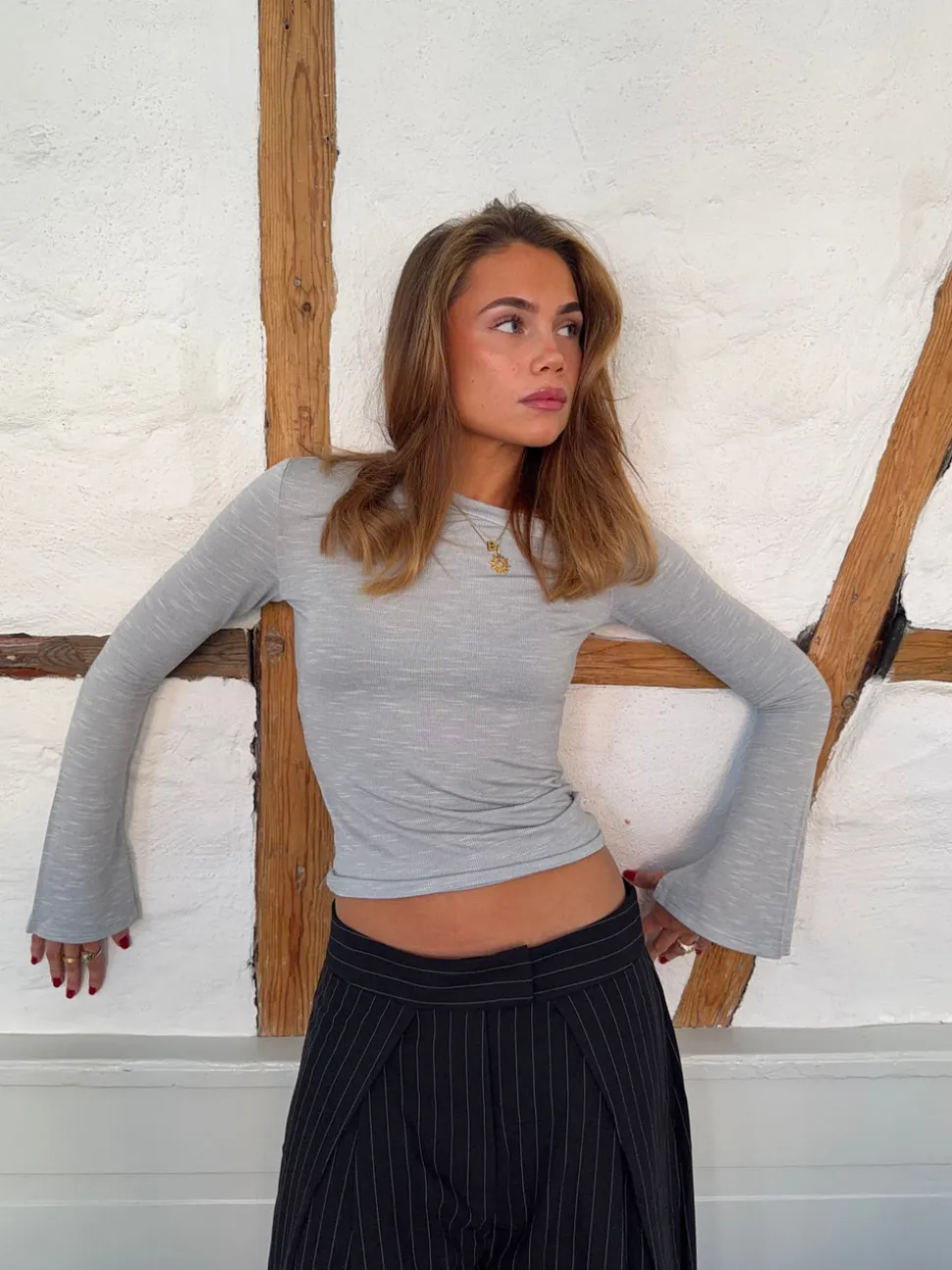 Aven one shoulder bluse - Lysegrå