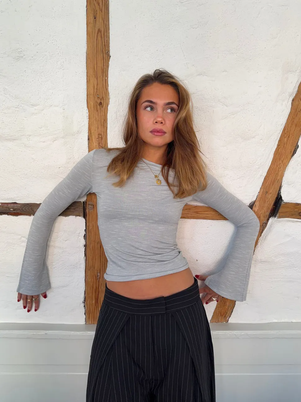 Aven one shoulder bluse - Lysegrå