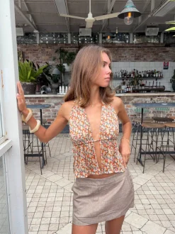 Axelle top med blomster - Orange/multifarvet