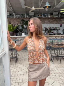 Axelle top med blomster - Orange/multifarvet