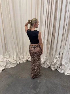 Azelma nederdel i mesh med zebraprint - Brun/beige